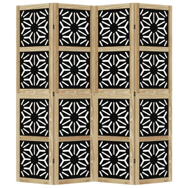 Разделител за стая 4 панела кафяво-черно дърво пауловния масив