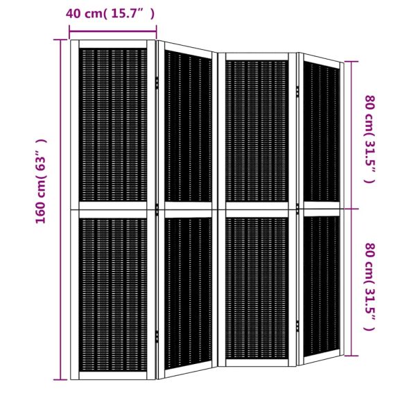 Разделител за стая, 4 панела, кафяв, дърво пауловния масив
