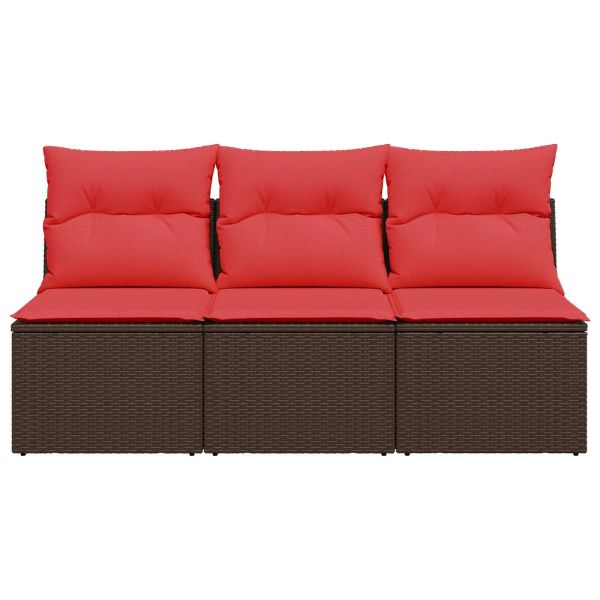 Градински диван с възглавници, 3-местен, кафяв, полиратан