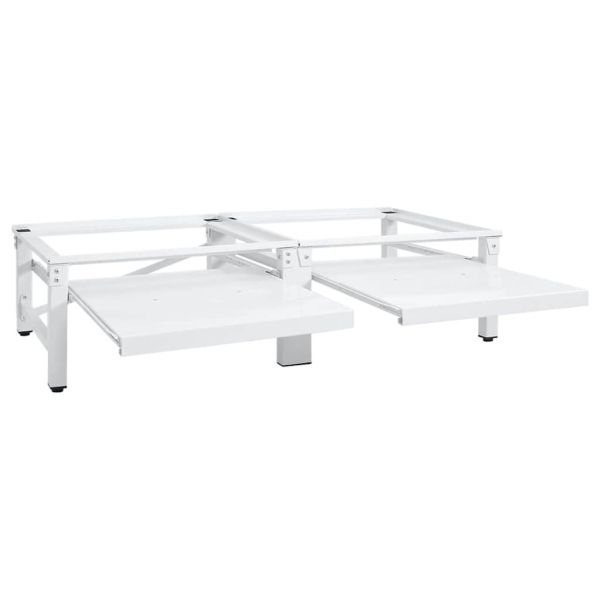 Стойка за пералня и сушилня с изтеглящи се рафтове, бяла