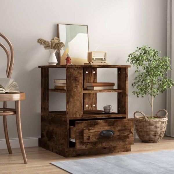 Странична маса, опушен дъб, 50x50x60 см, инженерно дърво