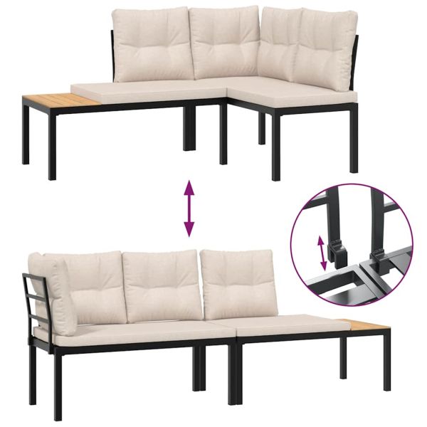 Градински пейки с възглавници 4 бр черен прахово боядисан метал