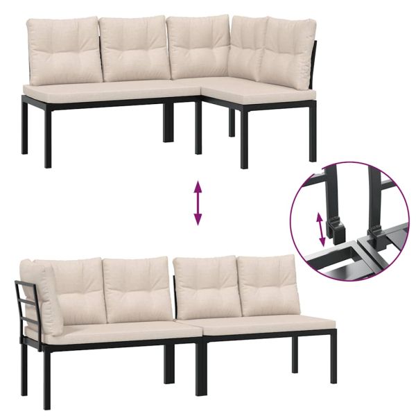 Комплект градински диван от 5 части с възглавници черен стомана