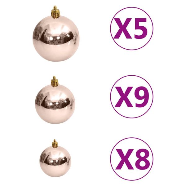 Комплект коледни топки 60 части с връх и 150 LED розово злато