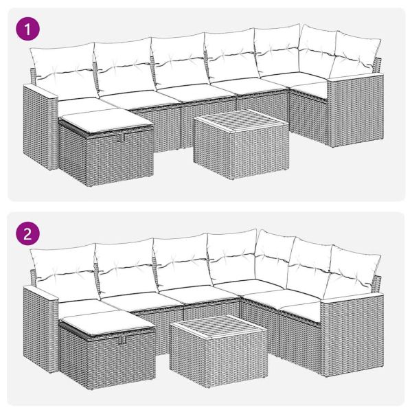 Градински комплект диван с възглавници 8 части черен полиратан