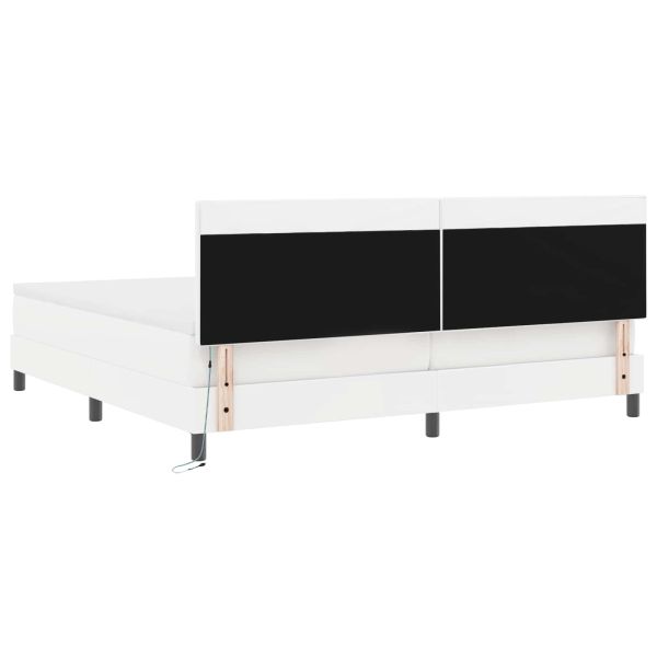 Легло с пружинирана основа с LED Бяло 200 x 200 cm Изкуствена