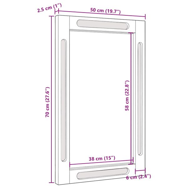 Огледало за баня Кафяво 50 x 2,5 x 70 см Солидно мангово дърво