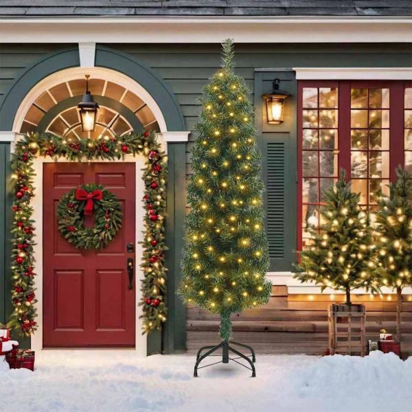 С изкуствено коледно дърво с 300 LED светодиода Зелен 210 cm