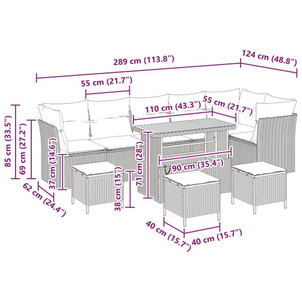 Градински Софа Комплект с възглавница 10 pcs Черно