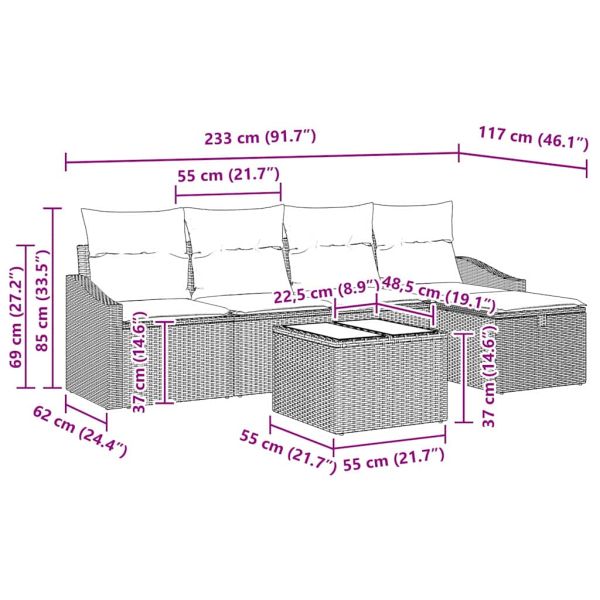 Комплект дивани с възглавница 6 pcs Черно полиратан