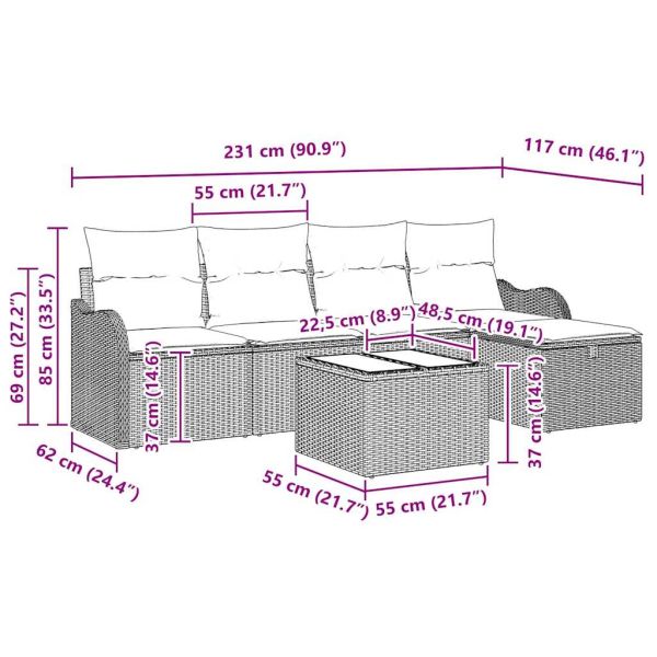 Градински Софа Комплект с възглавница 6 pcs Черно полиратан