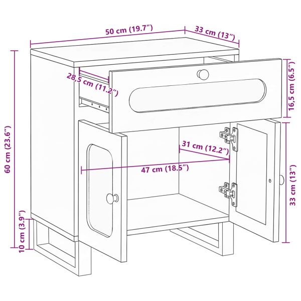 Нощен шкаф Естествен 50 x 33 x 60 см Солидно мангово дърво