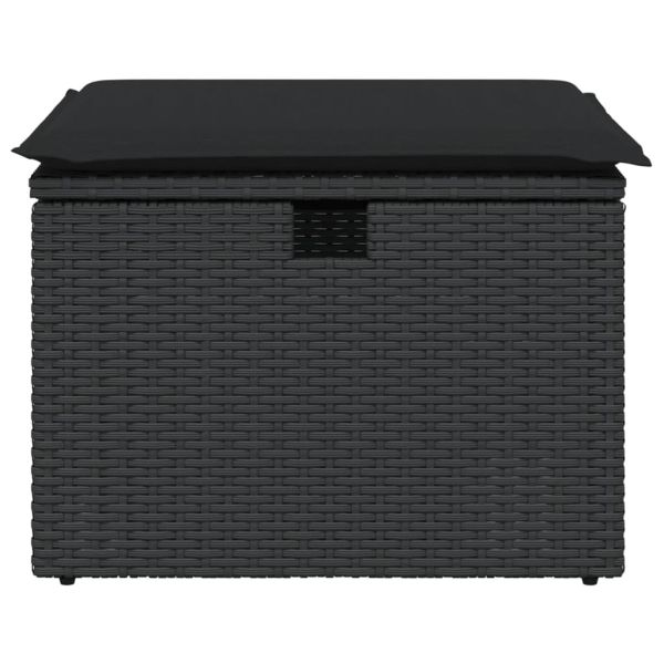 Градинска табуретка с възглавница черна 55x55x37 см полиратан