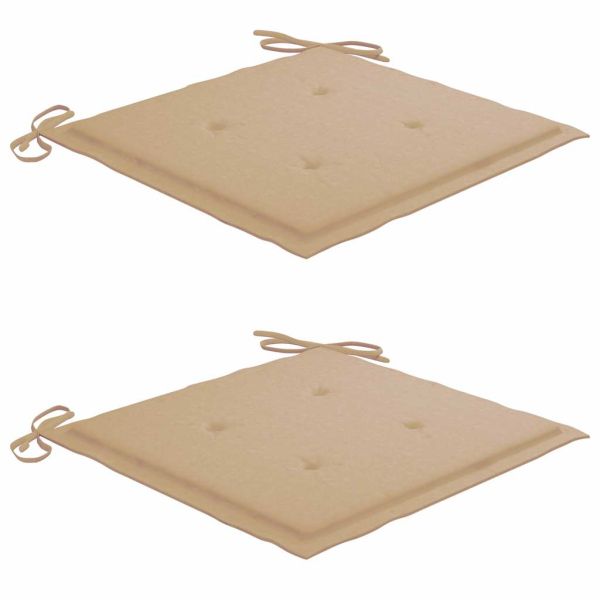 Градински столове, 2 бр, бежови възглавници, тиково дърво масив