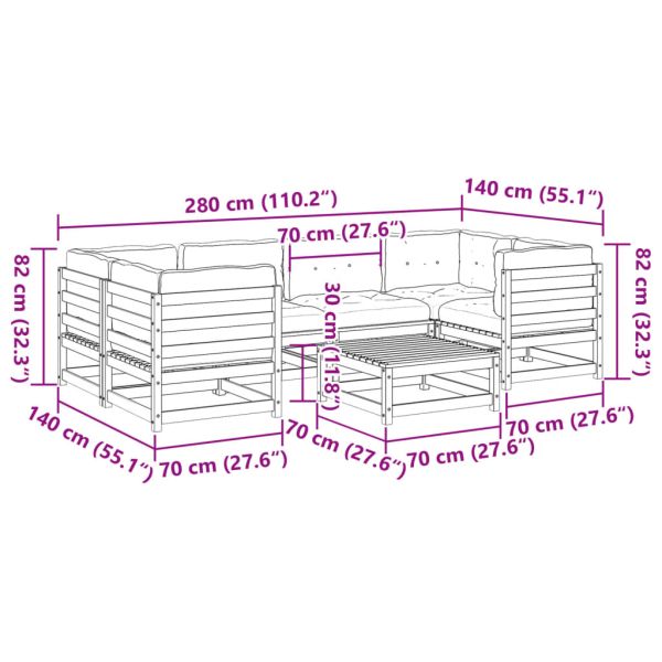 Градински комплект с възглавници, 7 части, дугласка ела масив