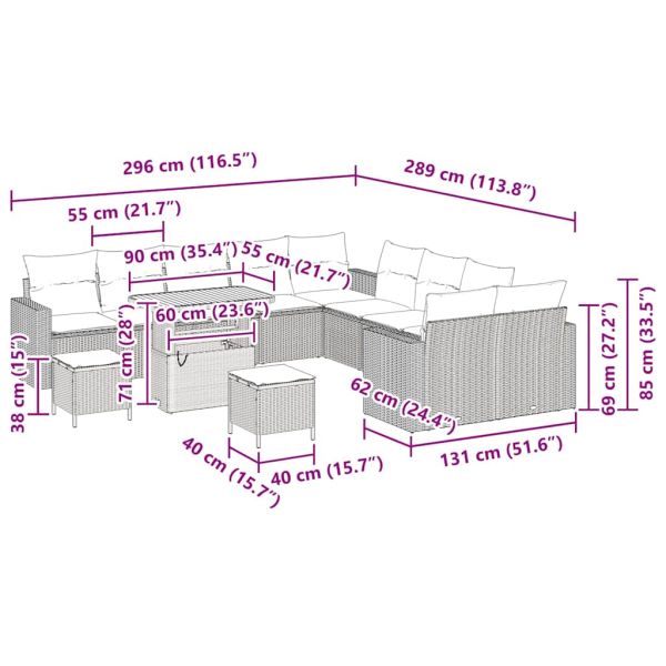 Градински Софа Комплект 17 pcs Черен и кремав полиратан