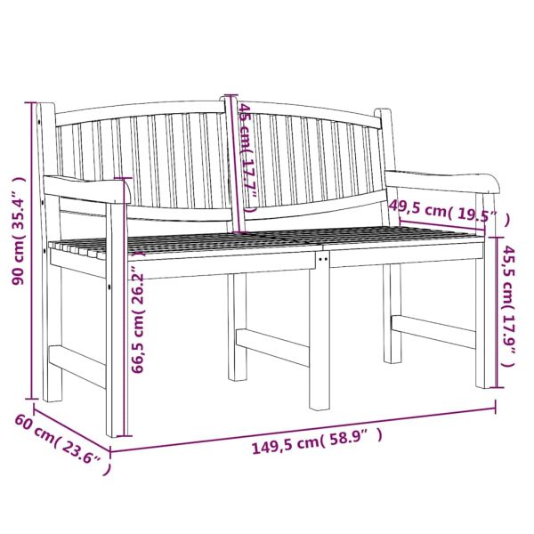 Градинска пейка, 149,5x60x90 см, тик масив