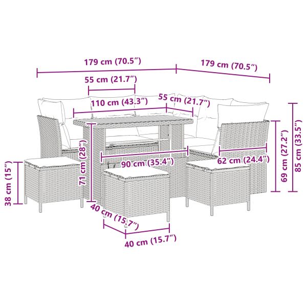Градински Софа Комплект с възглавница 9 pcs Черно