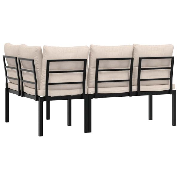 Градински пейки 2 бр с възглавници черни прахово боядисан метал