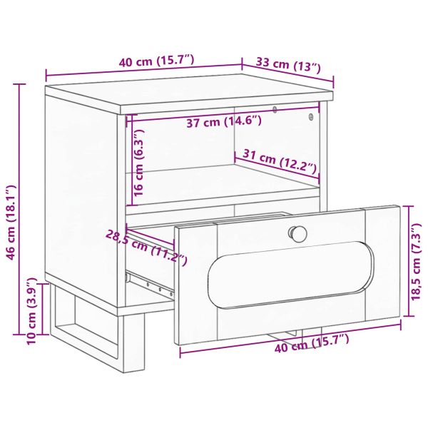 Нощен шкаф Естествен 40 x 33 x 46 см Солидно мангово дърво