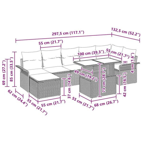 Градински Софа Комплект с възглавница 8 pcs Черно Полиратан