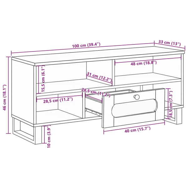 ТВ шкаф с рафт Кафяво 100 x 33 x 46 см Солидно мангово дърво