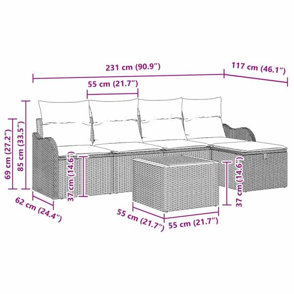 Градински Софа Комплект с възглавница 6 pcs Черно полиратан