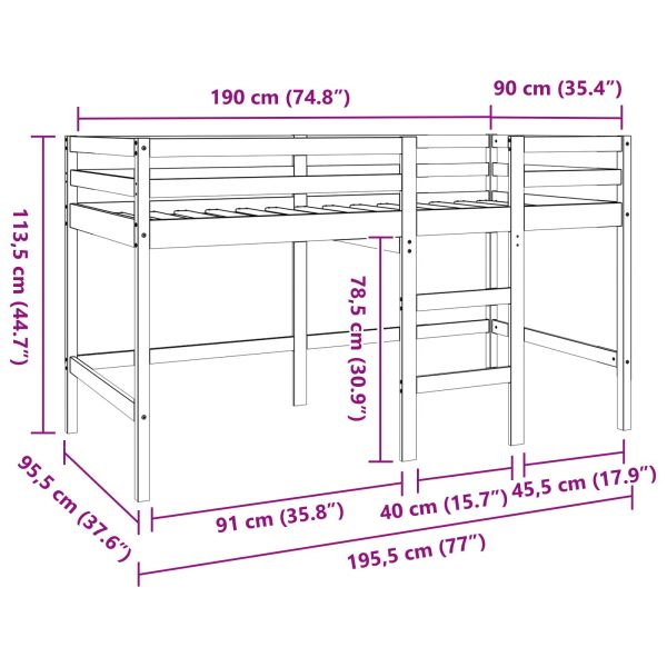 Легло на мансарда Кафяво с восъчно покритие 90 x 190 cm