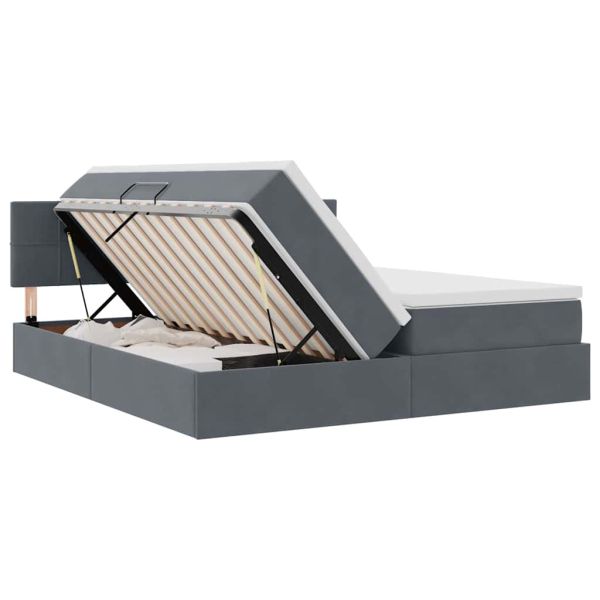 Легло С LED лентисти светлини Тъмен сив 200 x 200 cm Кадифе