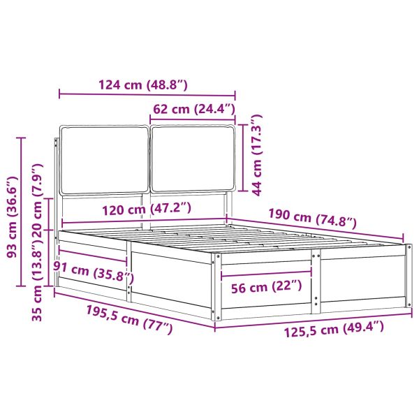 Леглова рамка с тапицирана гръбна част Светлосиво 120 x 190 cm