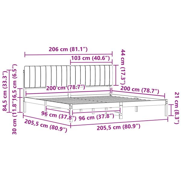 Леглова рамка с тапицирана гръбна част Черно 200 x 200 cm