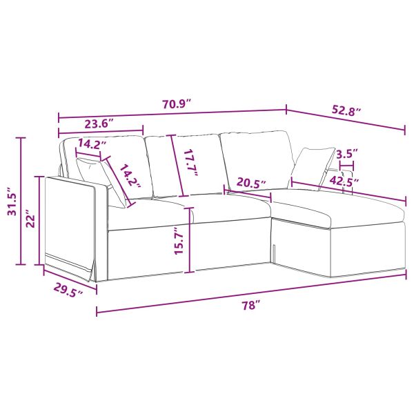 Диван Тъмен сив 198 x 134 x 80 см Кадифе