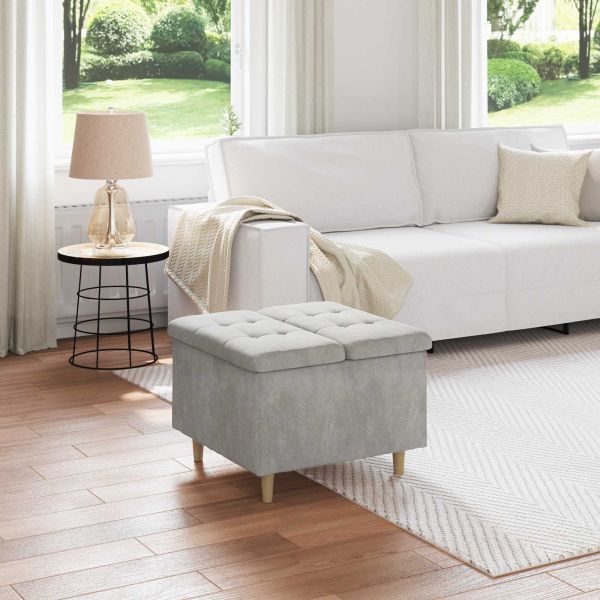 Табуретка с място за съхранение с възглавница Светлосиво Кадифе