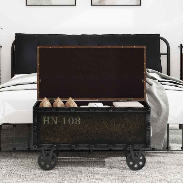 Пейка за съхранение дърво масив и изкуствена кожа 80,5x41x50 см