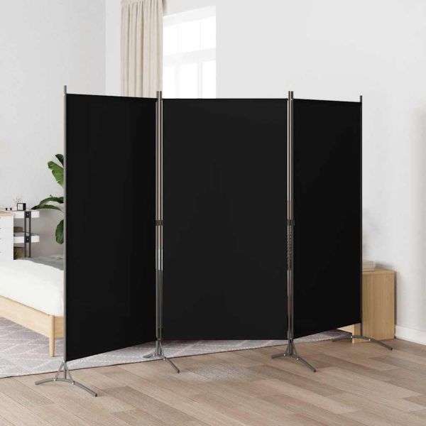 Параван за стая, 3 панела, черен, 260x180 см