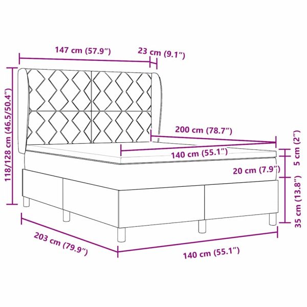 Легло с пружинирана основа Черно 200 x 140 cm Полиестер