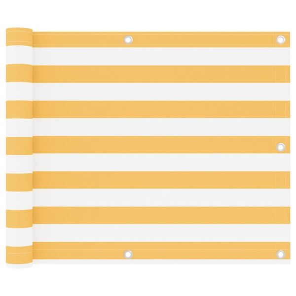 Балконски параван, бяло и жълто, 75x500 см, оксфорд плат