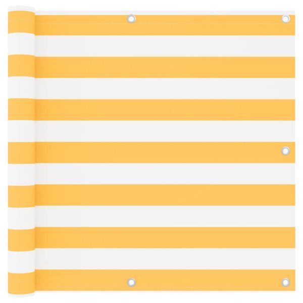 Балконски параван, бяло и жълто, 90x400 см, оксфорд плат
