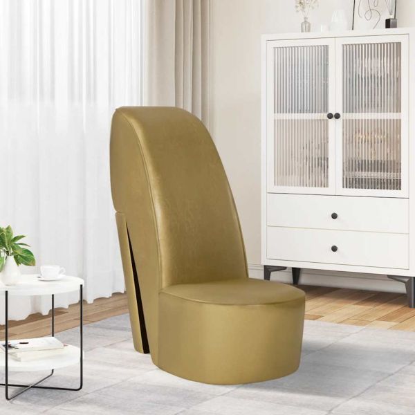 Стол във форма на обувка на висок ток, златист, изкуствена кожа