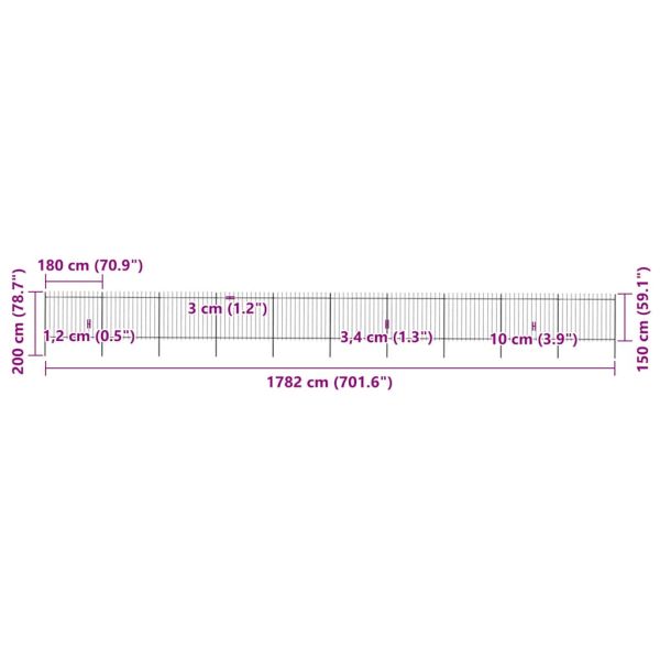 Градинска ограда с връх тип „копие“, стомана, 1781,5x150 см, черна