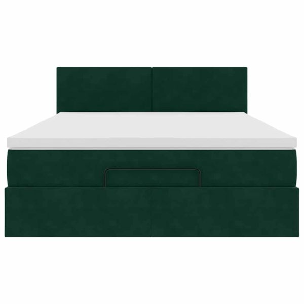 Османска легло с матрак и LED, тъмнозелено, 140x200 см, кадифе