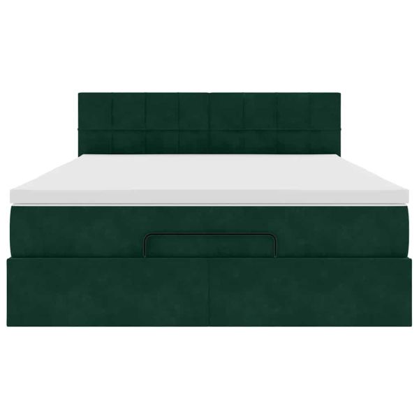 Османска легло с матрак и LED, тъмнозелено, 140x200 см, кадифе