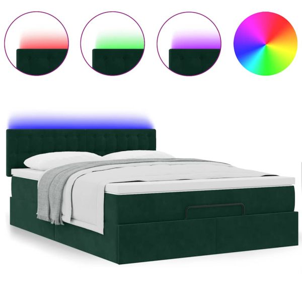 Османска легло с матрак и LED, тъмнозелено, 140x200 см, кадифе