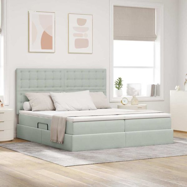 Легло с място за съхранение Светлосиво 200 x 200 cm Кадифе