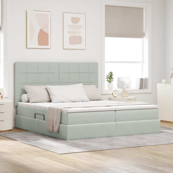 Легло С LED лентисти светлини Светлосиво 200 x 200 cm Кадифе