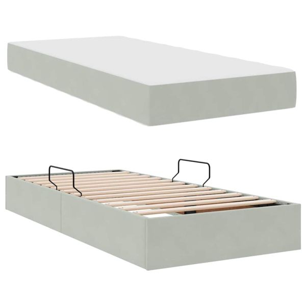 Легло с място за съхранение и матрак Светлосиво 100 x 200 cm
