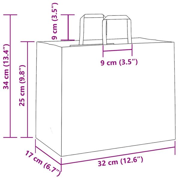 Хартиени торбички 250 бр с дръжки червени 32x17x25 см