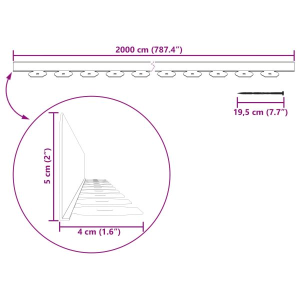 Ограничители за тревни площи Сив 2000 x 4 x 5 см Пластмаса