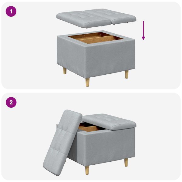 Табуретка с място за съхранение Светлосиво текстил