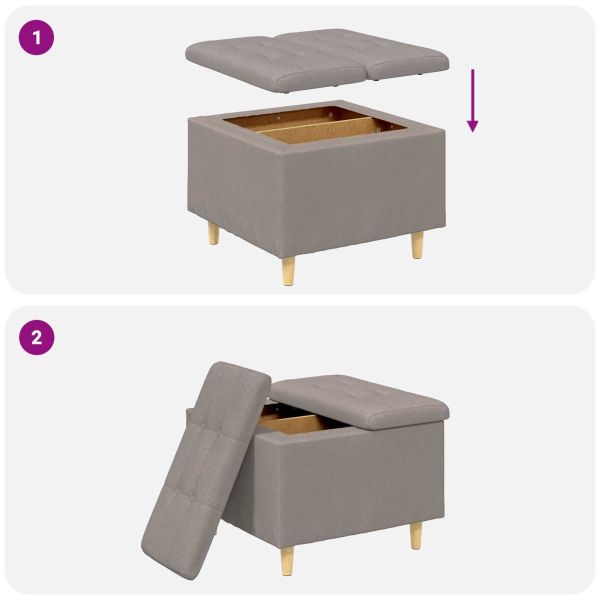 Табуретка с място за съхранение Таупе 60 x 60 x 45 cm текстил